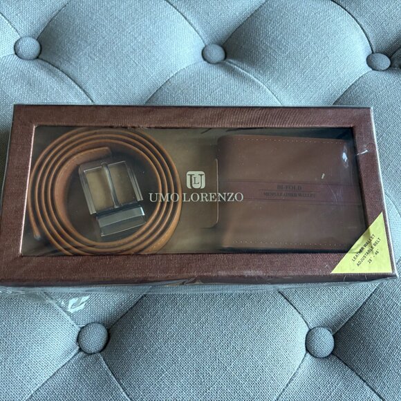 Men's Tan/Brown Leather Wallet & Belt Gift Set - NWT/NRFB - Picture 6 of 6